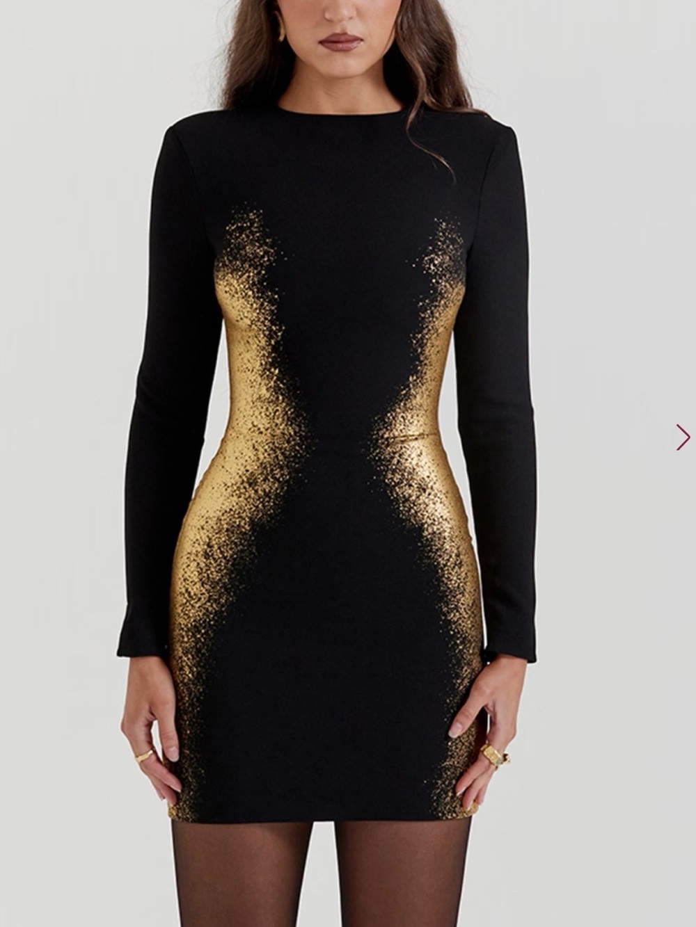 House of CB Domenica Black & Metallic Gold Long Sleeve Bodycon Dress
